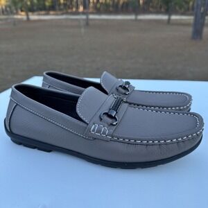 Greks Loafers Shoes Men 7 Gray Leather Penny Slip On Casual Low Profile Moccasin